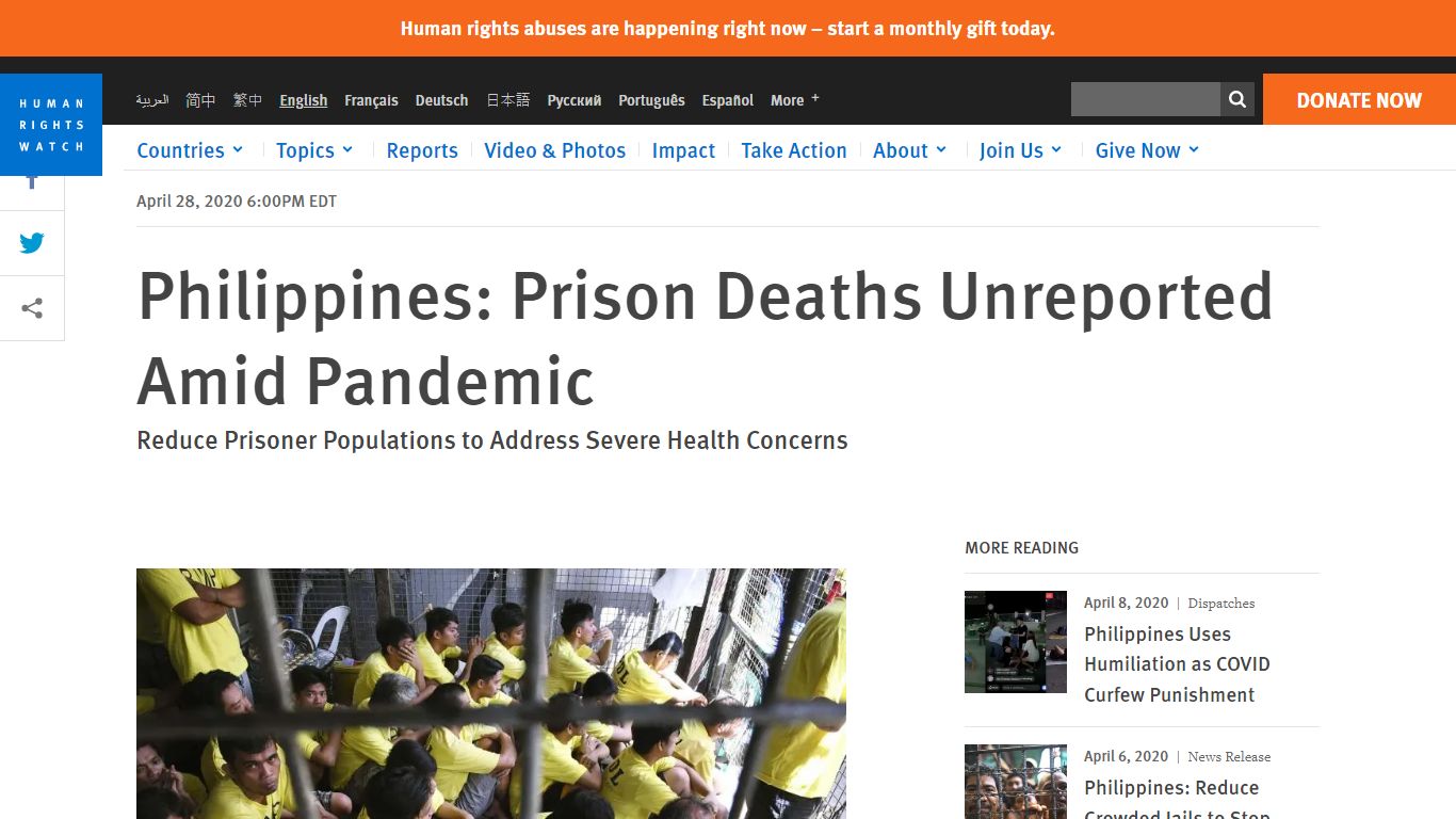 Philippines: Prison Deaths Unreported Amid Pandemic